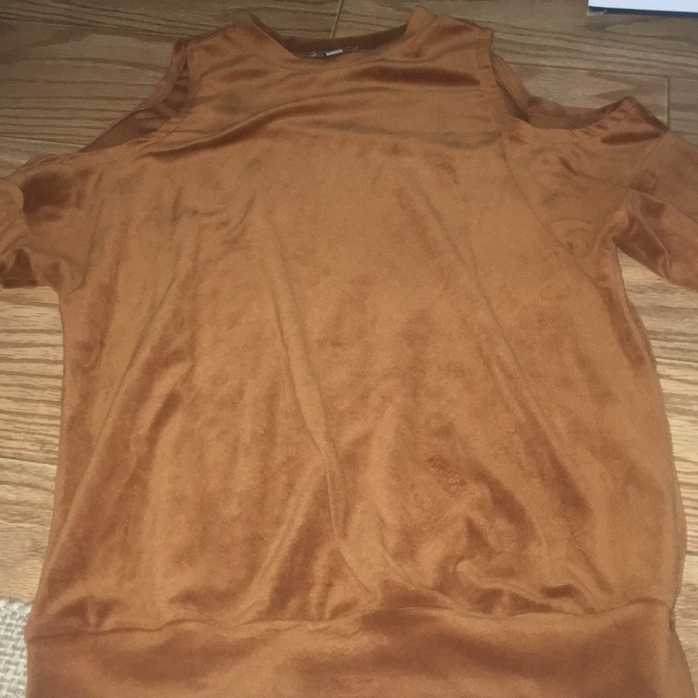 brown shoulder cut out long sleeve nice shirt